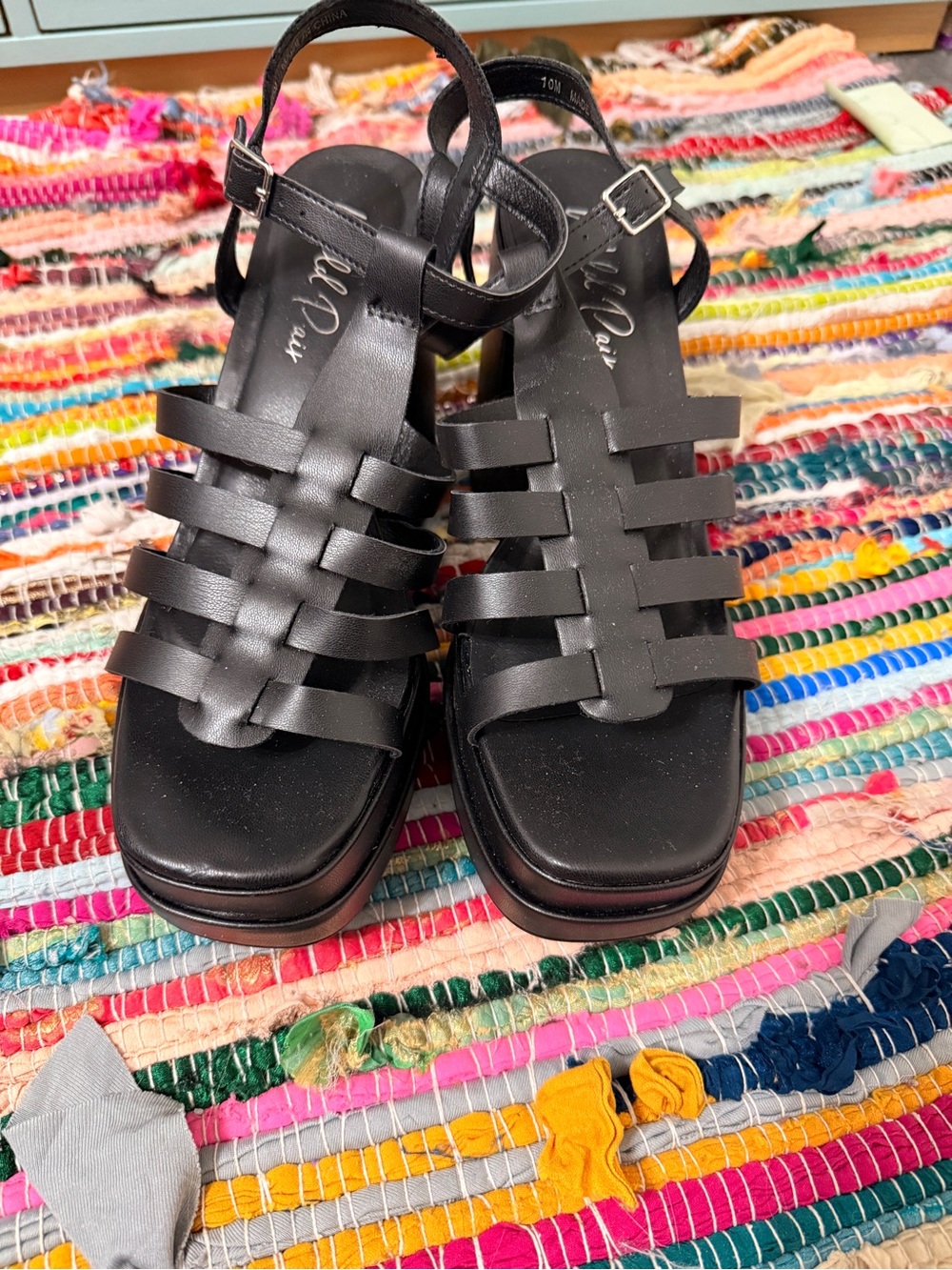 Wild Pair Black Woven Strap Platform Sandals